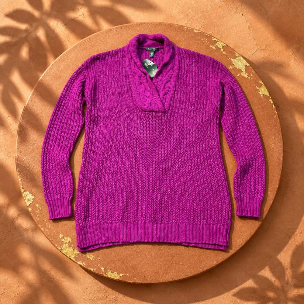 Lauren Ralph Lauren V-Neck Sweater Size M Purple Cotton